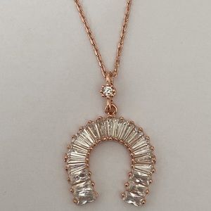 Horseshoe necklace 925 silver cz 14k rose gold plated